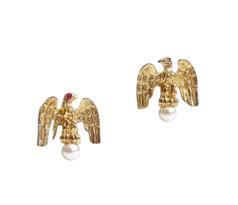 Recycle Silver & 18K gold Plate Hand Carved and Cast Eagle Stud newest Earrings