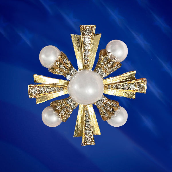 Faux Pearl Maltese Cross Pin