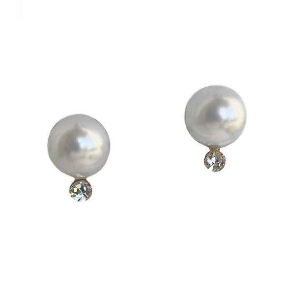 White Pearl with Single Crystal Earrings