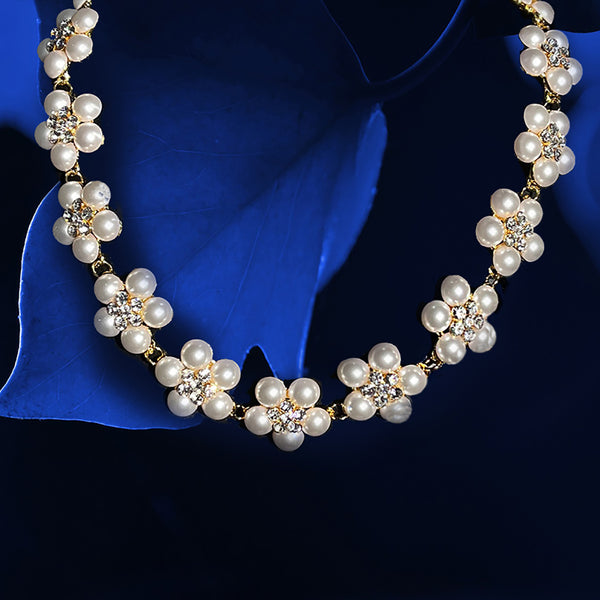 Faux Pearl and Crystal Flower Necklace