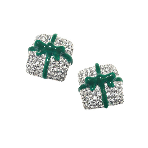 Green Bow with Crystals Earrings