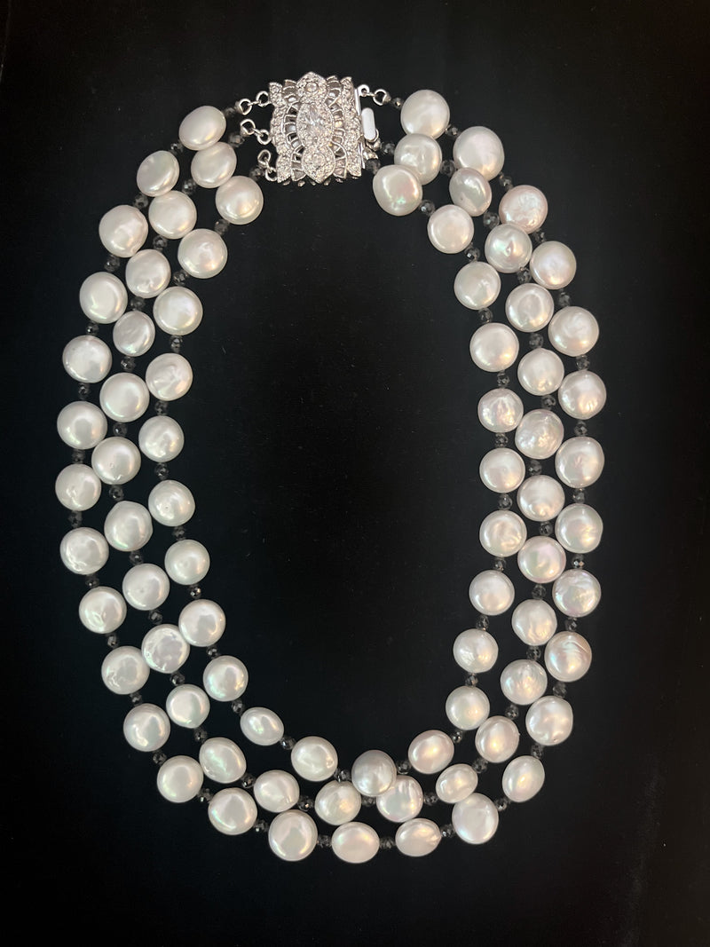Three Strand Coin Pearl Necklace