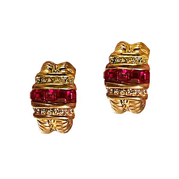 Gold and Red Crystal Earrings
