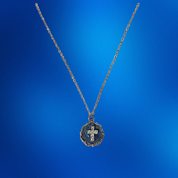 Cross on Blue Enamel Necklace