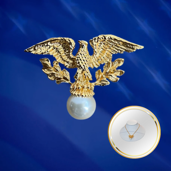 Ann sale Hand 18kt Gold Plated Faux Pearl Liberty Eagle Patriotic Brooch