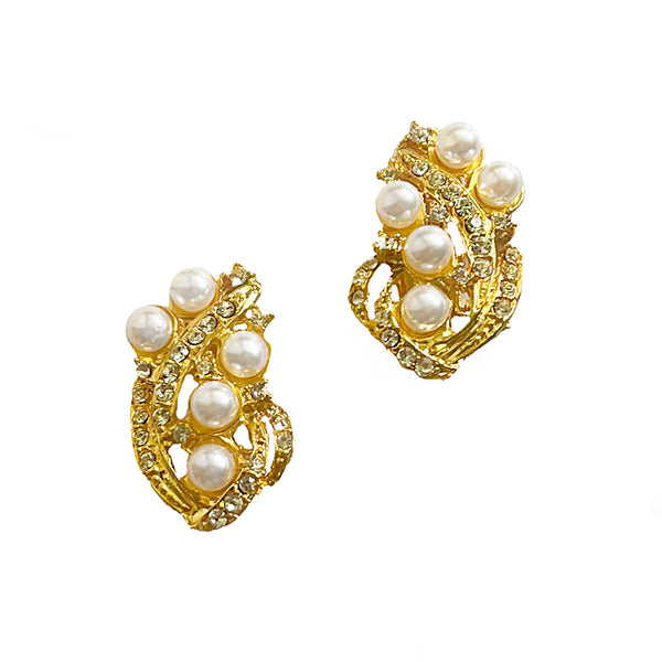 Gold, crystal and Faux Pearl Earrings