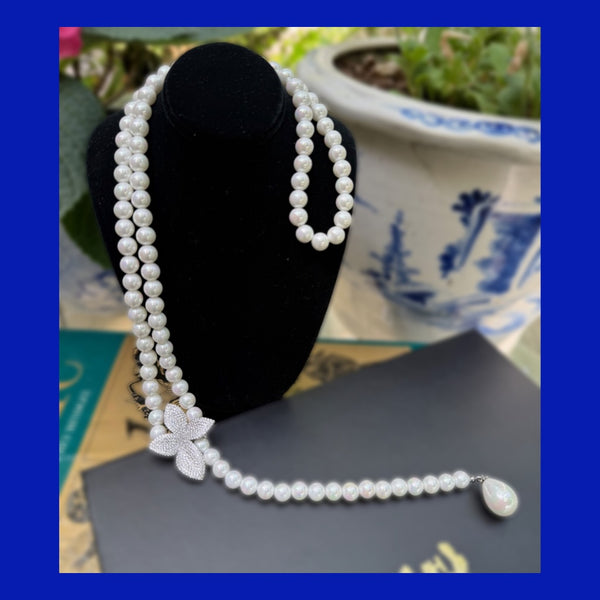 Shell Pearl Long Necklace with Clasp