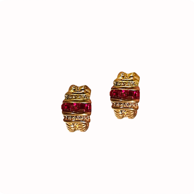 Gold and Red Crystal Earrings