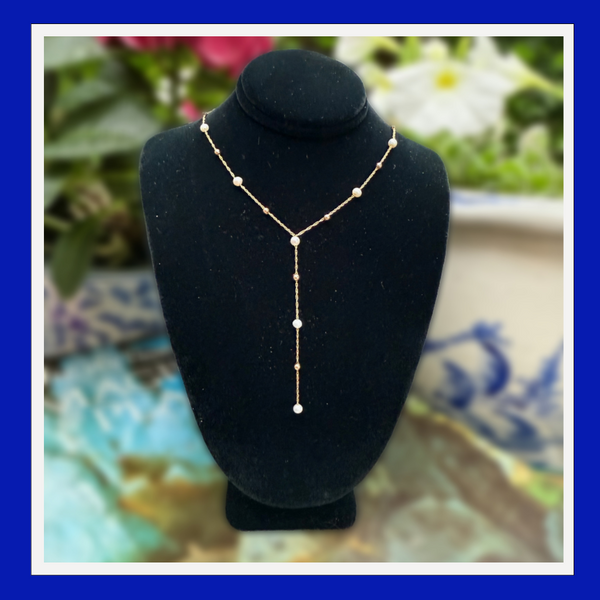 Fresh Water Pearl Necklace with Gold Beads