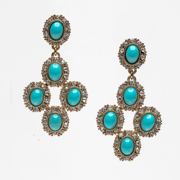 Dangling Turquoise with Crystals Earrings