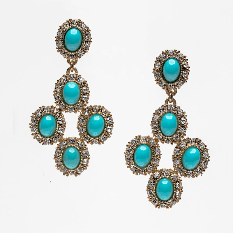 Dangling Turquoise with Crystals Earrings